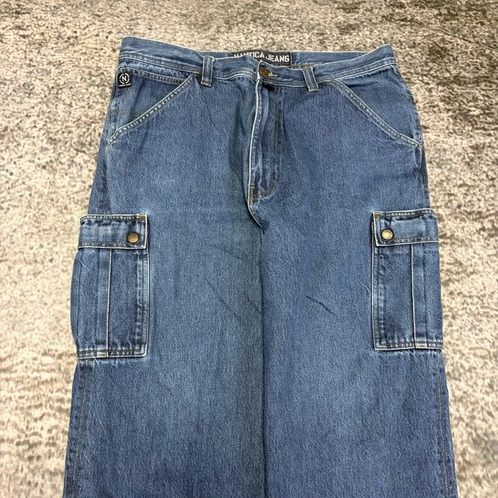 Nautica Cargo Jeans Mens 36x32 Blue Baggy Wide Leg Utility Skater VTG Y2K